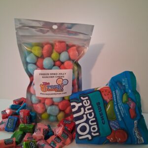 Assortment of colorful candy packages and loose sweets.