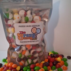 Bag of colorful frozen mixed candies spilling out.