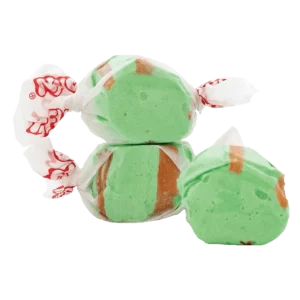 Two green dinosaur plush toys with orange stripes and big eyes.